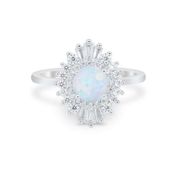 Art Deco Wedding Bridal Ring Baguette Lab Created White Opal 925 Sterling Silver